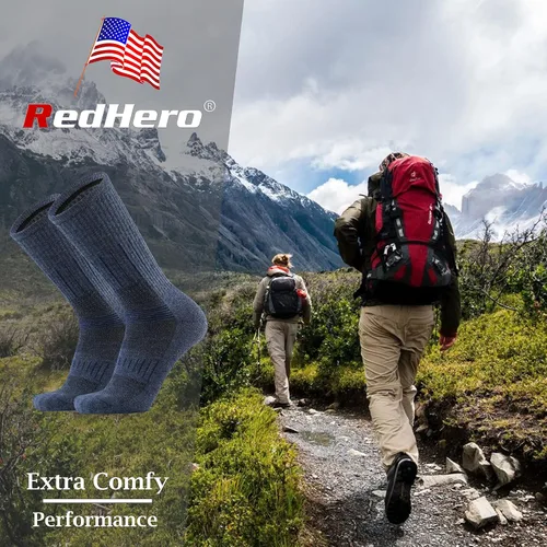 Vista 2 de Calcetines acolchados de lana merina para hombre, para senderismo, senderismo, senderismo, suaves, acogedores, ajuste térmico, control de humedad