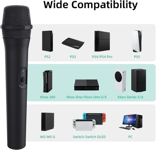 Vista 3 de Mcbazel Micrófono USB inalámbrico para juegos compatible con Xbox Series XS, PS5, Switch OLED, NS Switch, PC, PS4, PS3, PS2, Xbox One XS, Xbox One