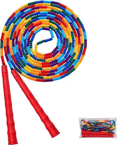 Vista 12 de Cuerda de saltar doble holandesa larga de 16 pies, 1 paquete/2 unidades, cuerda de saltar ajustable suave con cuentas para niños y adultos, lo