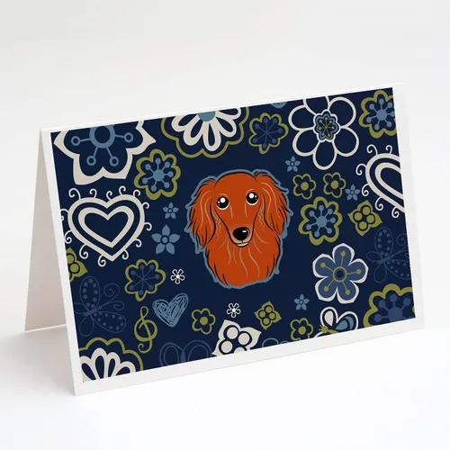 Vista 60 de Caroline's Treasures BB5095GCA7P - Tarjetas de felicitación y sobres con diseño de flores azules y sabuesos afganos, paquete de 8 tarjetas en blanco