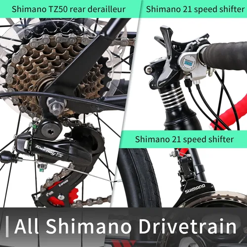 Vista 3 de EUROBIKE Bicicleta de carretera,Ruedas 700C Frenos de disco de 21 velocidades,Bicicleta para hombre o mujer,Marco de 21.3 in/19.3 in