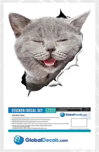 Vista 6 de Winston & Bear Calcomanías 3D de gato, paquete de 2 unidades, calcomanías de gato gris risueño para pared, nevera, inodoro, automóvil, empaquetado