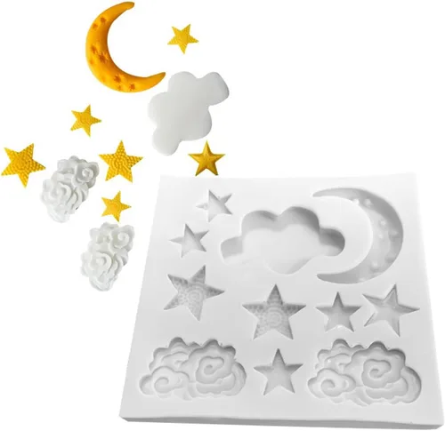Vista 3 de Moldes de silicona con forma de nubes de luna y estrella, molde para decoración de chocolate para cupcakes, galletas, jabón, vela, yeso, cristal