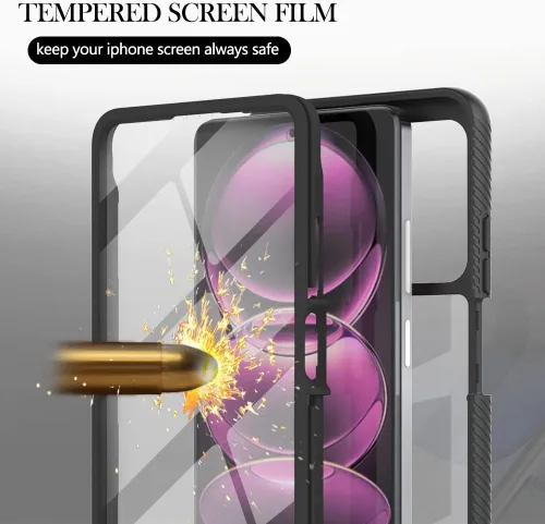 Vista 3 de Funda para Redmi Note 12 Pro, delgada, de cuerpo completo, resistente, elegante, protectora, transparente, híbrida, 3 en 1, con protector