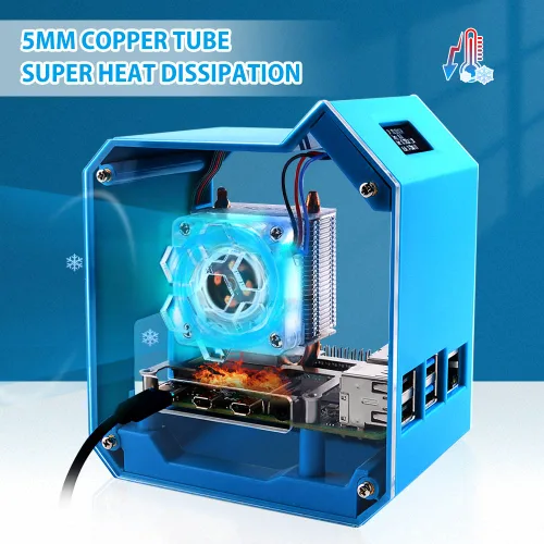 Vista 8 de GeeekPi Kit de mini torre con fuente de alimentación QC3.0 para Raspberry Pi 4, Pi 4 con enfriador de torre ICE, módulo OLED de 0.96 pulgadas