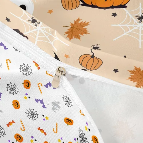 Vista 5 de Erosebridal Funda de edredón de calabaza con diseño de murciélagos para Halloween, juego de ropa de cama con sombrero de bruja, funda de edredón