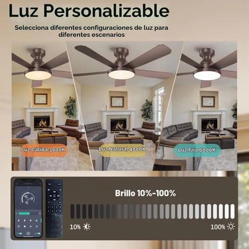 Vista 5 de Ventiladores de techo con luces, ventilador de techo empotrado de perfil Marrón