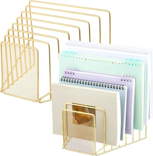 Vista 9 de Organizador de archivos de alambre de 7 secciones para escritorio, soporte de archivos inclinados de malla metálica, estante para carpetas de cartas