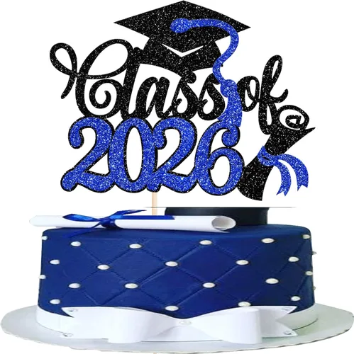 Vista 21 de Rsstarxi 1 paquete de decoración de pastel con purpurina para la clase de 2026, decoraciones de graduación 2026, tapa de felicitaciones