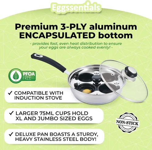 Vista 5 de Escalfador de Huevos - Eggssentials Sartén para Huevos Escalfados, Sartén de Acero Inoxidable para Huevos Escalfados, Cocinador de Huevos Escalfados