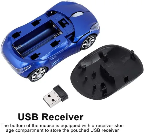 Vista 5 de ASHATA Ratón de coche 2.4G con receptor USB 1600DPI ratón óptico para PC, computadora portátil, tableta, mouse alto lindo para XP/Win7/ME/2000