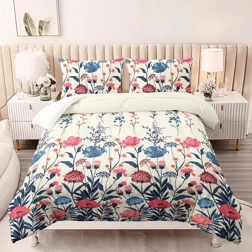 Vista 13 de AILONEN Juego de ropa de cama de 3 piezas, 1 edredón + 2 fundas de almohada, diseño floral adornado y medallones tonales para dormitorio gótico