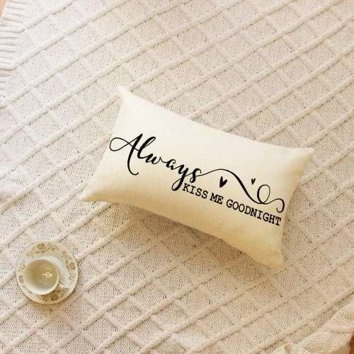 Vista 2 de Ogiselestyle Fundas de almohada de granja con citas "Always Kiss Me Goodnight" de 12 x 20 pulgadas, fundas de almohada lumbares decorativas