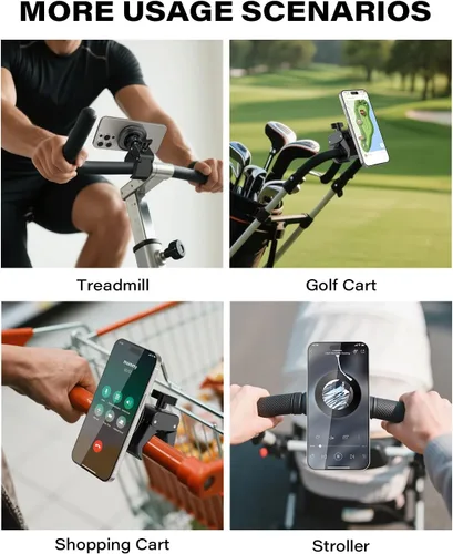 Vista 6 de OQTIQ Soporte para teléfono para bicicleta de ejercicio Peloton, abrazadera resistente y soporte magnético fuerte de 17 N54 para cinta de correr