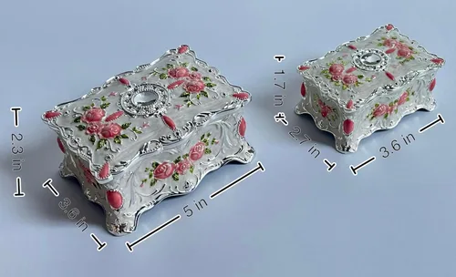Vista 3 de Caja de metal con diseño de rosas, estilo pastoral, bandeja de almacenamiento de piedras preciosas vintage, caja de regalo para niñas y mujeres