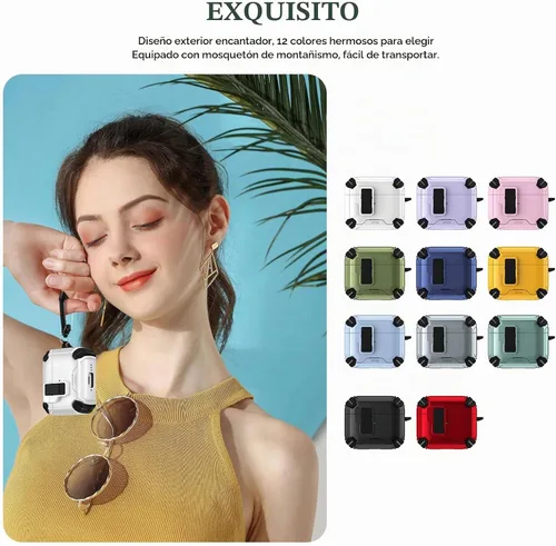 Vista 8 de Meliya Funda para AirPods 4, viene con soporte para teléfono y función MagSafe, funda rígida de protección completa automática emergente con bloqueo