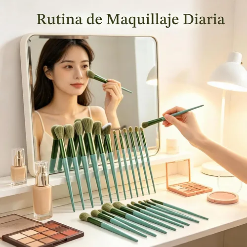 Vista 8 de Brochas de maquillaje, juego de brochas de maquillaje, 13 piezas de brochas de maquillaje para base, corrector para cejas, sombras de ojos, polvo