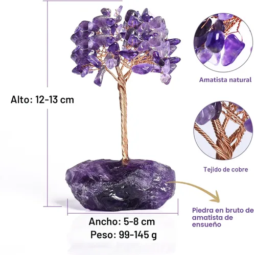 Vista 2 de Árbol de la vida de cristal de amatista, decoraciones de árbol del dinero, cristales y piedras curativas, piedras preciosas de energía positiva