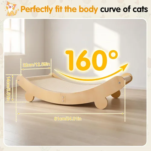 Vista 2 de Cama rascador para gatos, hamaca de sisal para gatos de interior, silla de sisal, tapete rascador para gatos grandes, muebles de madera para gatos