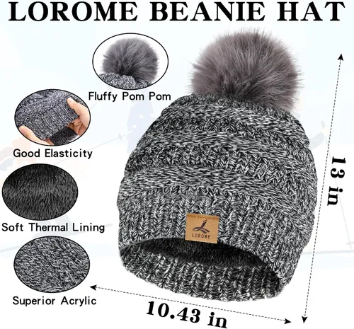 Vista 3 de Winter Beanie Hat Scarf Gloves Set, Soft Fleece Knit Hat Warm Touchscreen Gloves Neck Warmer Thick Scarves Gifts for Women