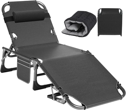 Vista 19 de ABORON - Silla de bronceado 3 en 1 extragrande con tapete y reposabrazos, tumbonas plegables resistentes, 5 posiciones para exteriores, para playa