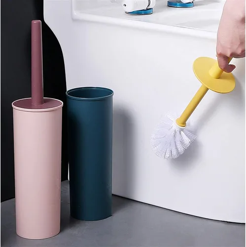 Vista 5 de Escobilla de inodoro y soporte, paquete de 2 cepillos de limpieza profunda, ergonómico, resistente, accesorios de baño de plástico, 1 paquete
