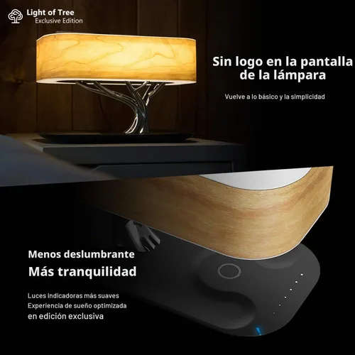 Vista 3 de Lámpara de noche con altavoz Bluetooth y cargador inalámbrico, modo de sueño, regulable sin pasos, 20.00watts