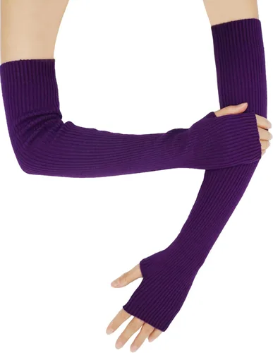 Vista 60 de Guantes cálidos de cachemira de brazo largo para mujer, guantes de invierno acogedores sin dedos, calentadores de brazos suaves, gran regalo