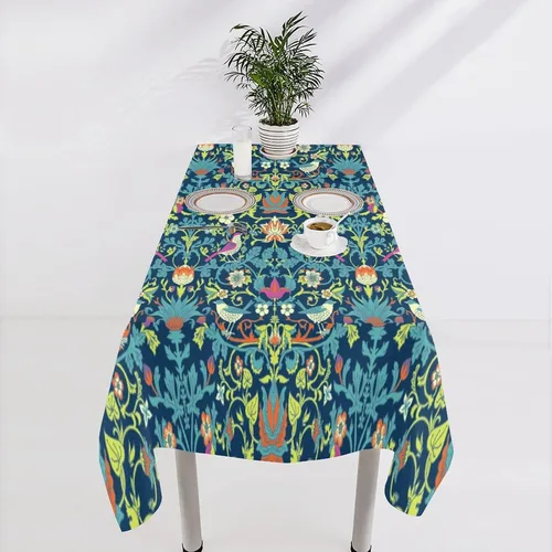Vista 306 de Mantel Floral Retro de Pájaros, Diseño Original Bohemio William Morris Estampado Cubierta de Mesa para Hogar Picnic Fiesta Comedor Cocina William