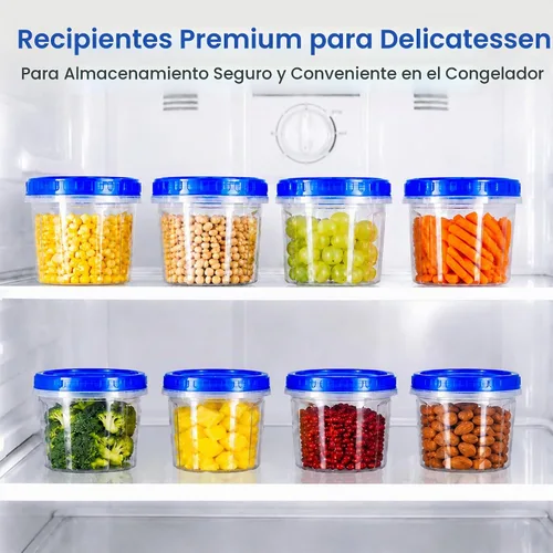 Vista 6 de RFAQK Contenedores de almacenamiento para congelador con tapas, 12 recipientes de plástico de 16 onzas con 12 tapas de rosca, recipientes