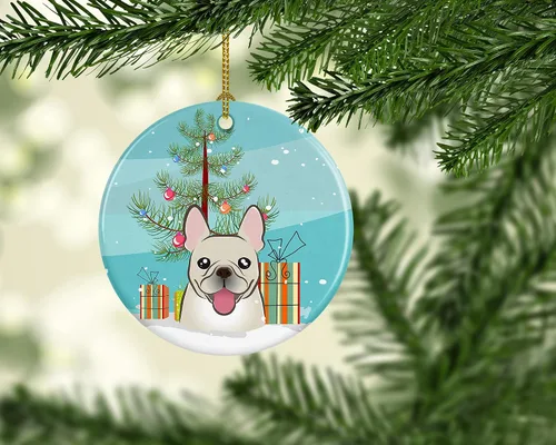 Vista 2 de Caroline's Treasures Adorno de cerámica para árbol de Navidad y bulldog francés, decoración colgante para el hogar, Navidad, vacaciones, fiesta