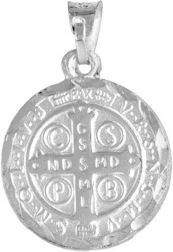 Vista 2 de Collar de plata de ley con medalla de San Benito de 34 pulgadas y cadena de eslabones de 0079in