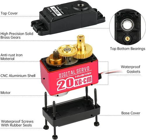 Vista 4 de Hiwonder Engranaje completo del metal del motor servo de Digitaces del alto esfuerzo de torsión de 44.1 lbs, impermeable de la caja del metal