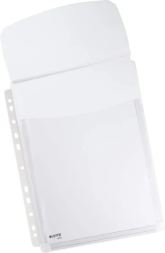 Vista 3 de Leitz 47573003 - Bolsillo perforado de plástico premium A4, expansible, 200 hojas, PVC de 170 micrones, solapa superior, paquete de 5
