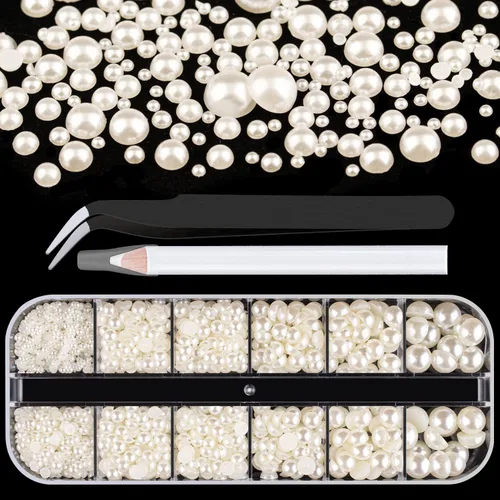 Vista 13 de 2700 perlas de espalda plana para manualidades de perlas para uñas