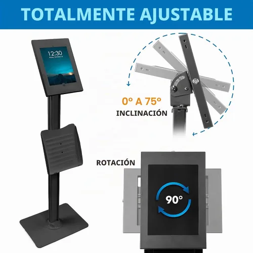 Vista 8 de Mount-It! Soporte de suelo antirrobo compatible con iPad, quiosco sin contacto con carcasa universal para iPads, soporte seguro de tableta con Negro
