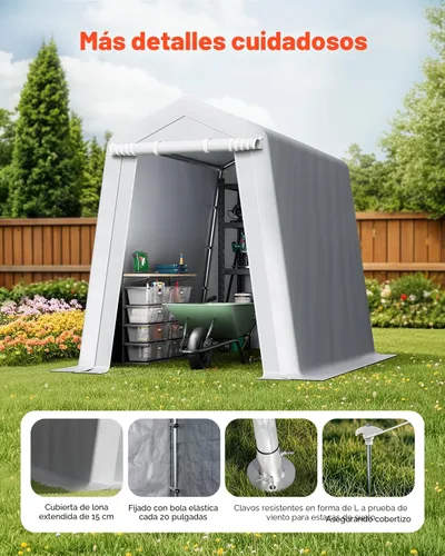 Vista 6 de VEVOR Cobertizo Tienda de Almacenamiento Exterior Portátil Resistente de 6 x 8 x 7 pies, Refugio de Cochera Garaje Impermeable con Puerta Enrollable