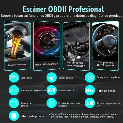 Vista 2 de Escáner OBD2 Lector de código de diagnóstico, luz de motor OBD II automotriz, probador de batería, modo 6, modo 8 y preparación I/M, herramienta