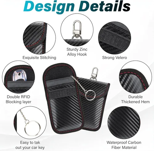 Vista 6 de BFXM Faraday - 2 bolsas para llaves de automóvil, bolsa de bloqueo de señal RFID, protector antirrobo, funda bloqueadora de señal de teléfono