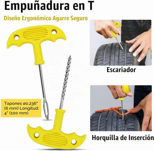 Vista 3 de Kit de reparación de neumáticos, 33 piezas, kit de enchufes de neumáticos resistentes, herramientas universales de reparación de neumáticos