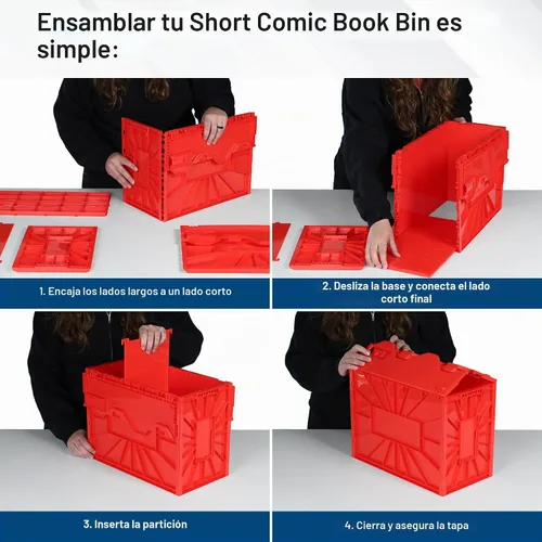 Vista 4 de BCW Recipiente corto para cómics Capacidad para 150 cómics Almacenamiento de plástico apilable Organizador sin ácido Rojo, paquete de 2