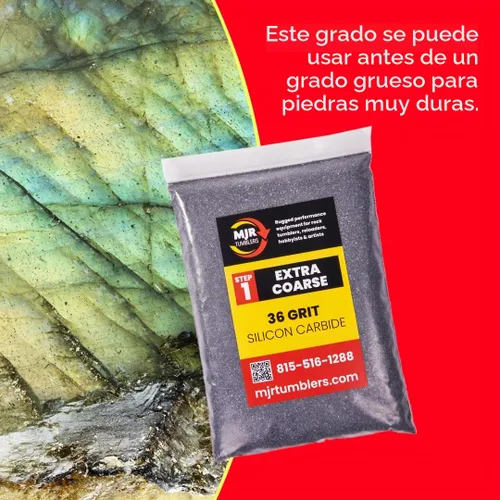 Vista 5 de Vaso de roca de carburo de silicio de grano 36, grano extra grueso para pulir rocas etapa 1, compuesto de pulido de piedra de 1 libra para vasos
