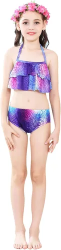 Vista 4 de XICHONG Traje de baño de cola de sirena para niñas 5 piezas