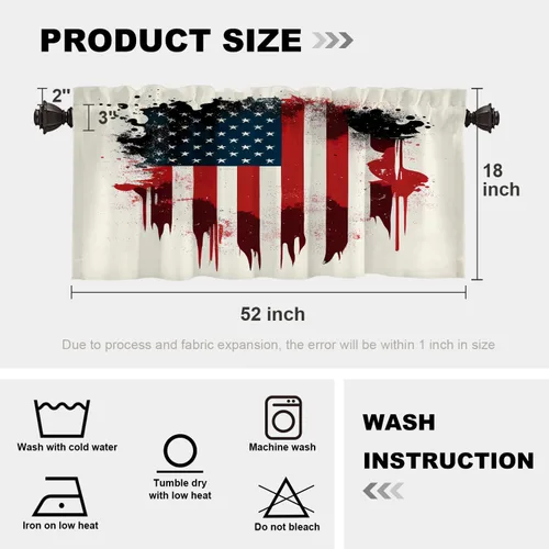 Vista 104 de Batmerry American Flag Ink Dot Blackout Tier Curtains, Red Blue White Stars Abstract Thermal Insulated Half Curtain Rod Pocket Small Valance for