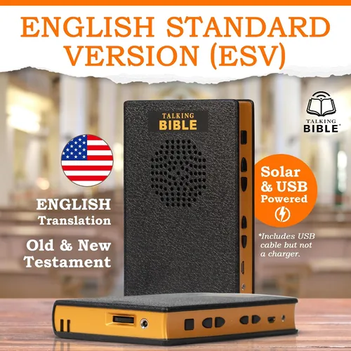 Vista 2 de Reproductor electrónico de audio de la Santa Biblia en inglés para personas mayores, niños y ciegos, alimentado por energía solar y recargable por
