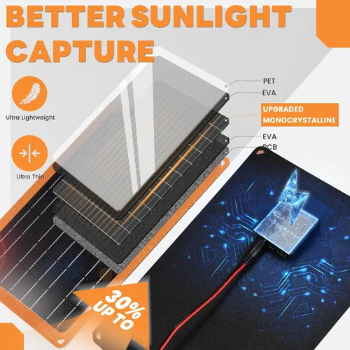 Vista 7 de FieryRed Cargador y mantenedor de batería de coche con panel solar de 10 W y 12 V, cargador de goteo impermeable con controlador integrado, enchufe
