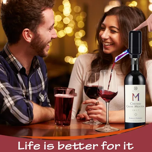 Vista 6 de BLUBYEES Aireador eléctrico de vino, máquina dispensadora de vino portátil de un solo botón y decantador de vino, filtro automático