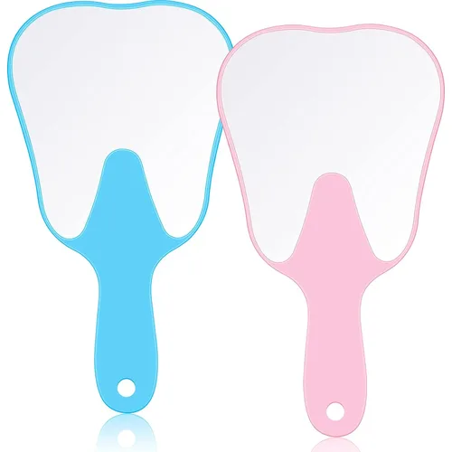 Vista 6 de Jetec 2 piezas de espejo de mano en forma de dientes, bonito espejo de maquillaje de mano, espejos dentales de plástico con asa, espejo de mano