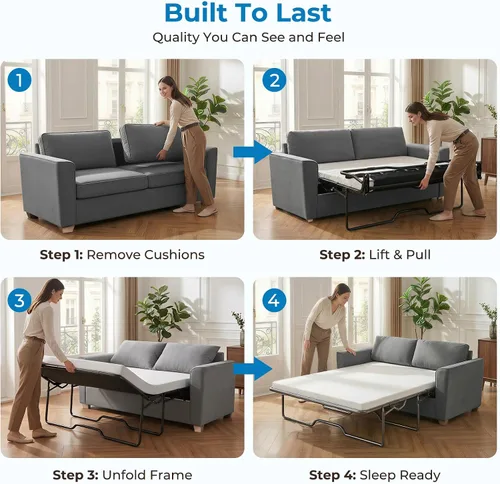 Vista 12 de Mjkone Sofá cama extraíble de 71 pulgadas de ancho con almohadas de espuma viscoelástica y colchón, sofá biplaza convertible 2 en 1 con cama
