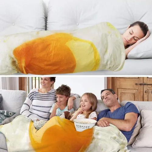 Vista 4 de Cobija gigante de tortilla de Burrito realista Manta de franela graciosa de bromas divertidas para regalos de Navidad o de Cumpleaños
